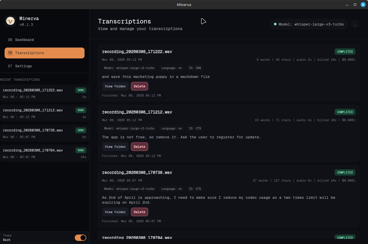 History & Dashboard screenshot