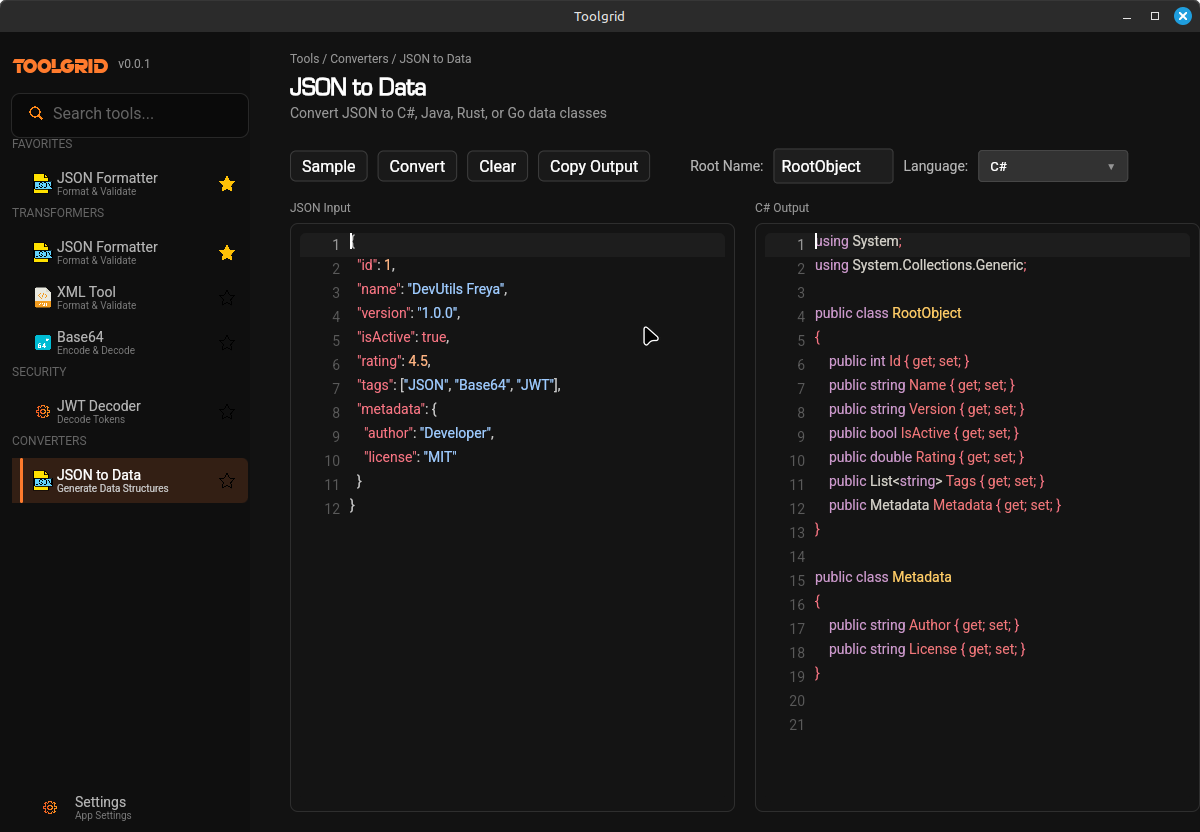 ToolGrid product screenshot